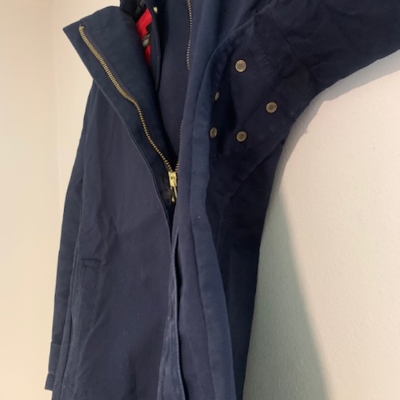 J Crew 100% Cotton Fall Jacket w/ Detachable Hood and Red Lining. - Picture 3 of 8